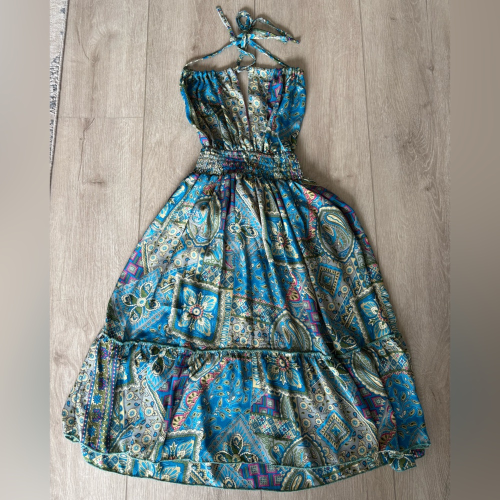 Blue  Paisley Boho Halter Dress